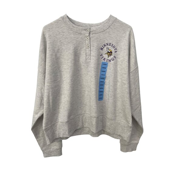 NFL Team Apparel Minnesota Vikings Henley Sweatshirt Size Large Gray Active NEW - Picture 1 of 10